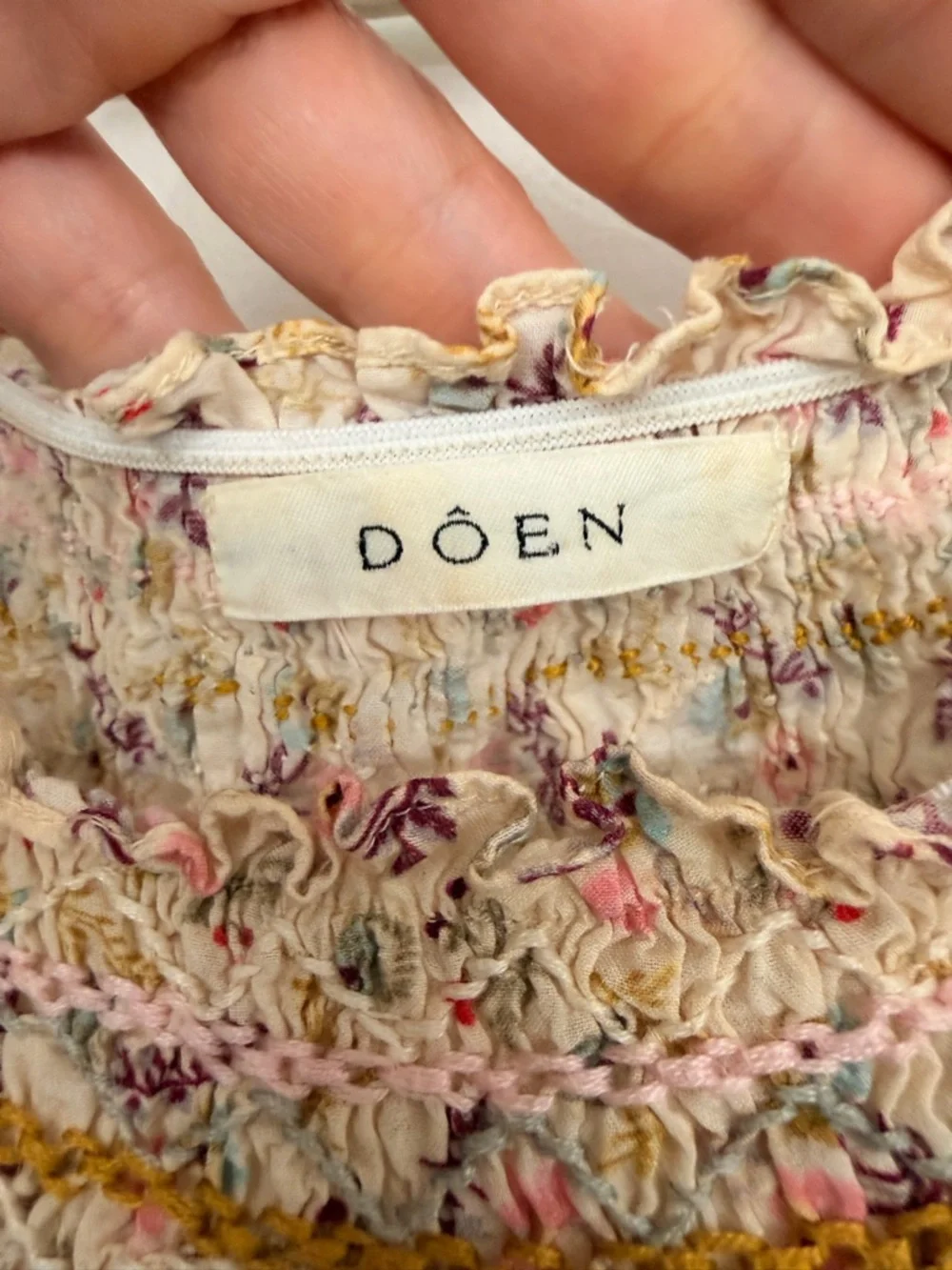 Doen Cream Floral Smocked Square-Neck Blouse